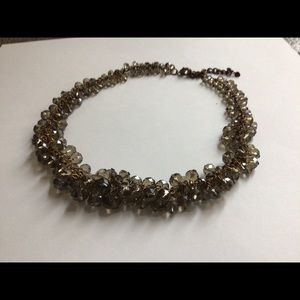 Olive faceted bead cluster collar necklace.